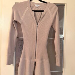 Reiss Cream Ribbed Zip-Up Dress